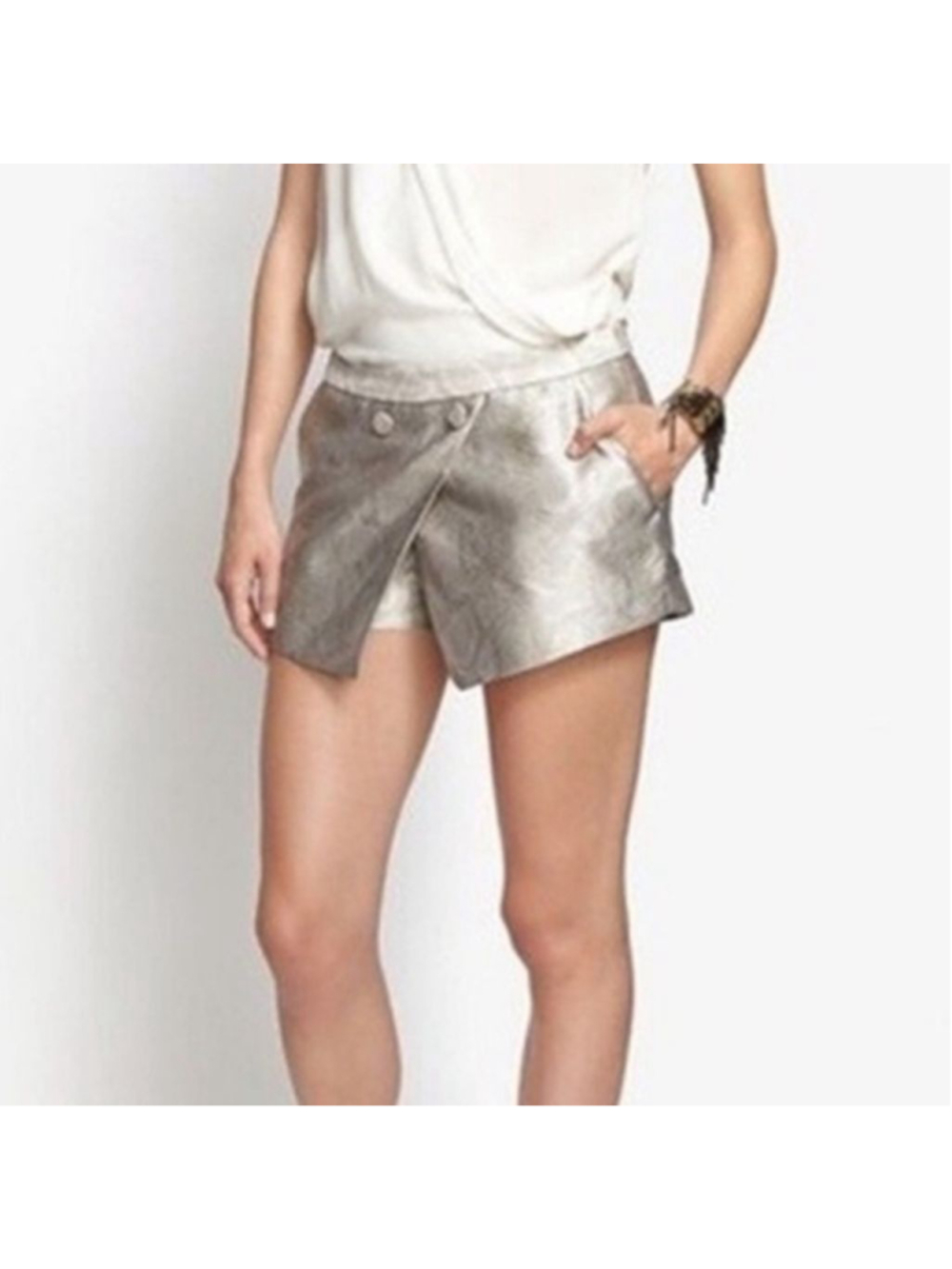 JENNI KAYNE Silver Snake Print‎ Silk Skirted Shorts Skort Size 4